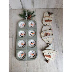 Snowman muffin tray wooden sign‎ variety Xmas set decor Mistletoe